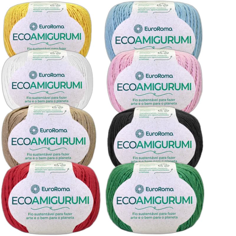 Kit 8 Fio Eco Amigurumi Linha 254 Metros 8/7 Euroroma Crochê Tricô Bonecos Chaveiro Roupa Artesanato