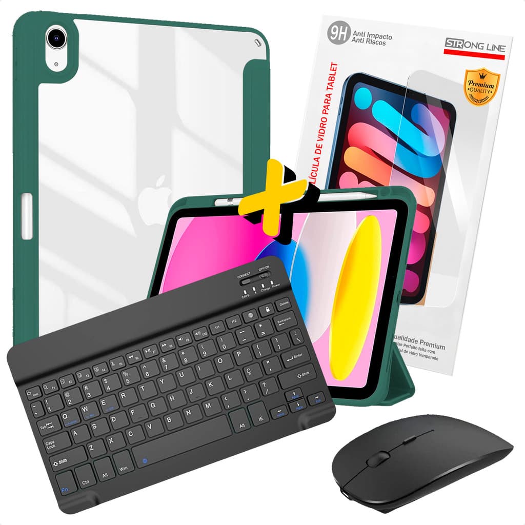 Kit Acessórios Capa iPad 11 A16 2025 + Teclado e Mouse Sem Fio Preto + Pelicula Anti Impacto | Não Acompanha iPad