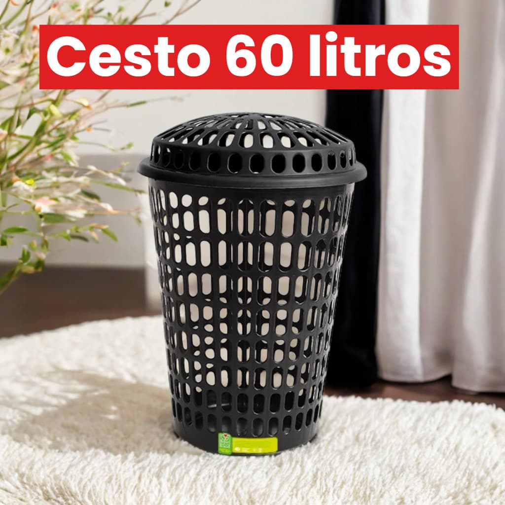 PROMOÇÃO Cesto Roupa Suja Organizador Roupas Banheiro 60l Multiuso Com tampa Cesto Telado