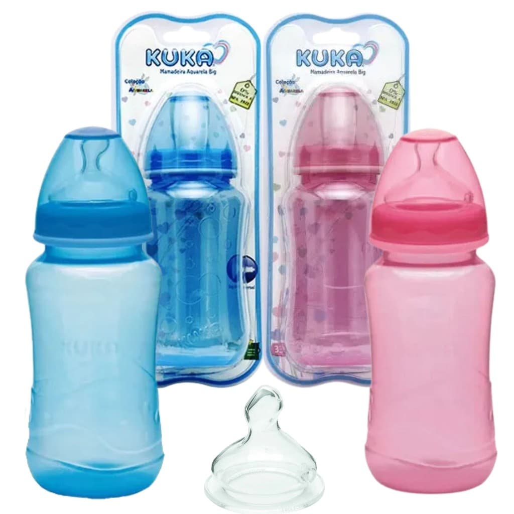Mamadeira Bebê Kuka Aquarela Big 330ml Bico Achatado