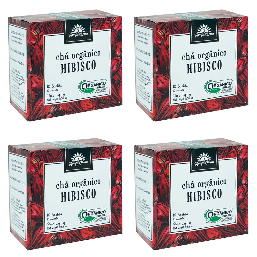 Kit 4x Chá Hibisco Orgânico Flores 10 Sachês