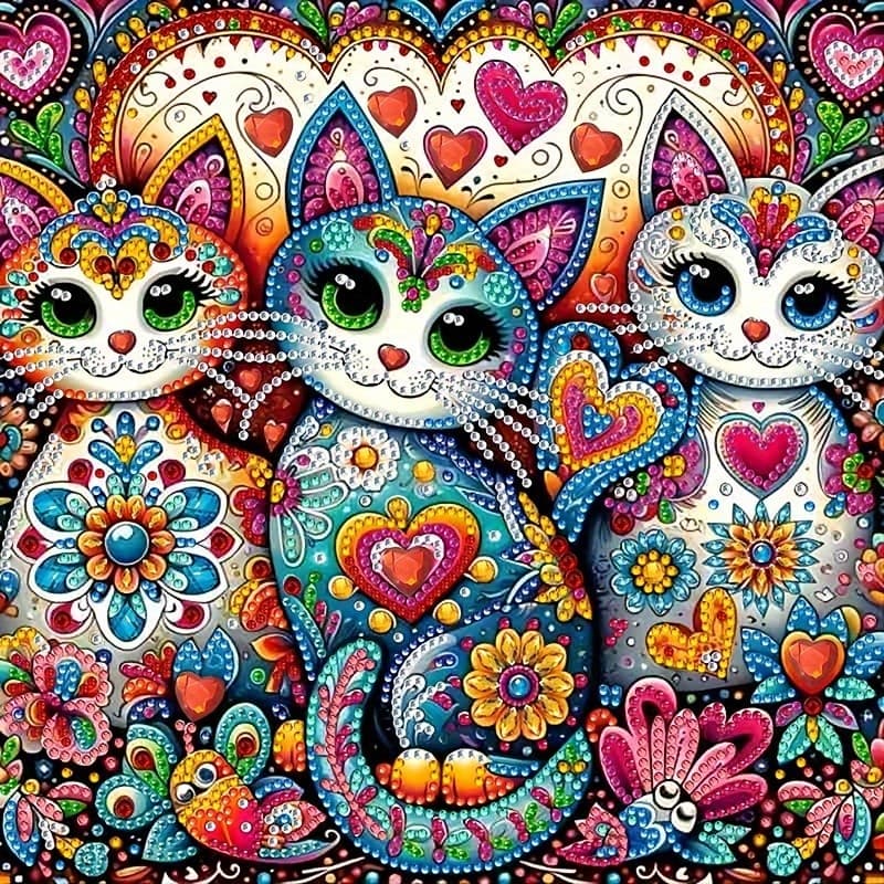 Kit De Pintura Diamante De Gato 5D Para Férias , Arte DIY Parede , Mesa E Presente-Tema Animal , Material De Tela A Óleo