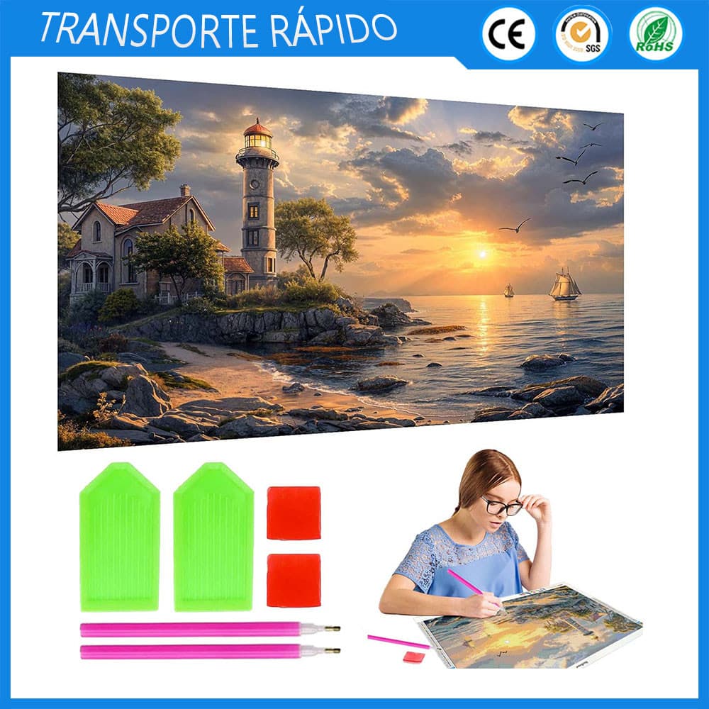 Pintura de diamante DIY Pintura de diamante de ponto 5D Pintura de decoração de parede de farol 70x40cm