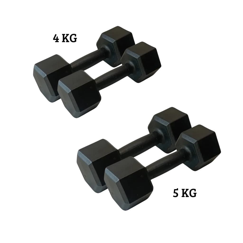 KIT 2 PARES HALTER SEXTAVADO PINTADO 4 KG + 5 KG TREINO EM CASA ACADEMIA MUSCULAÇÃO
