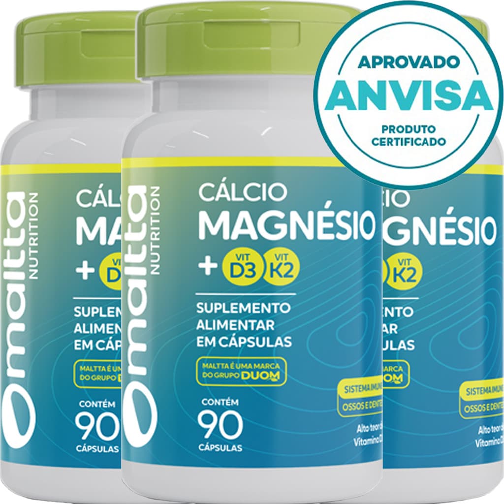 KIT 3x Cálcio + Magnésio + Vitamina K2 + Vitamina D3 - 90 Cápsulas 660mg - Maltta