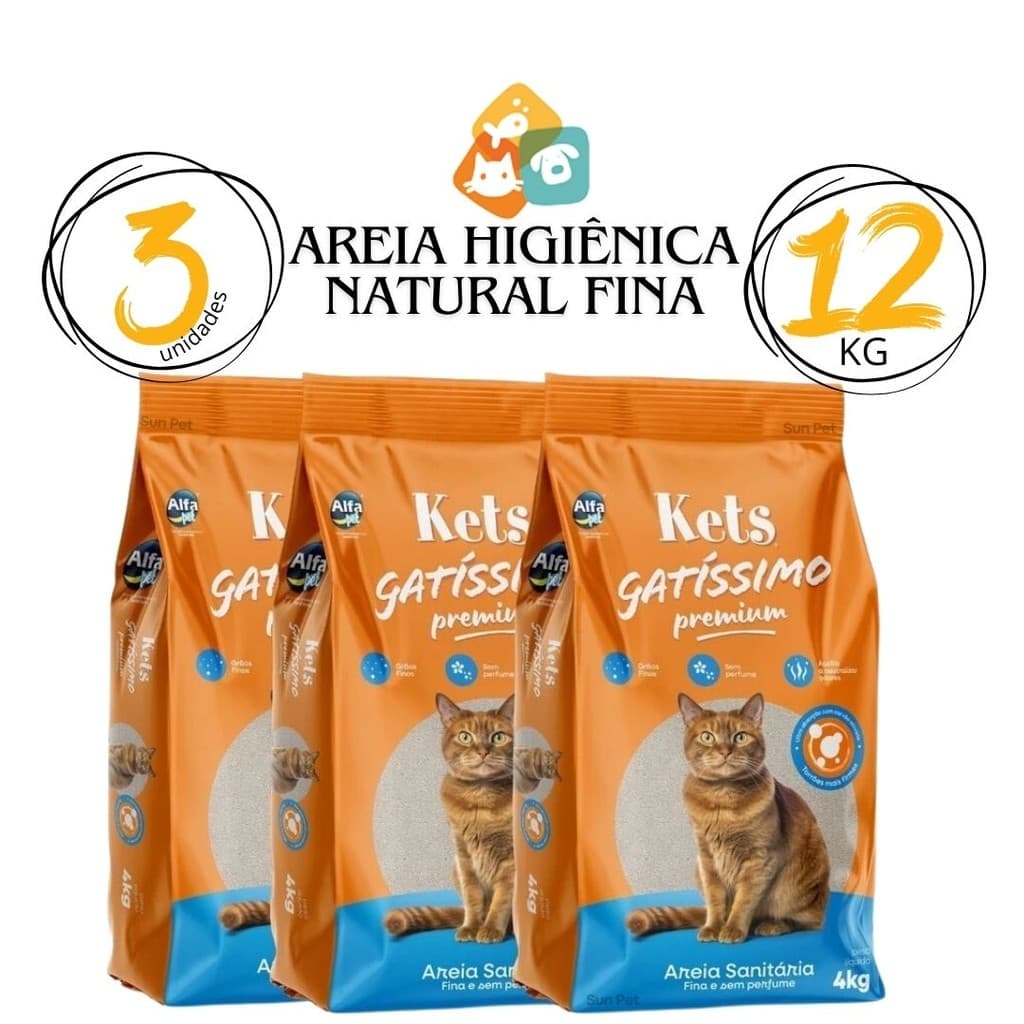 Areia para Gato Sanitária Premium Kets Gatissimo 12kg para Gatos 3PCT 4KG