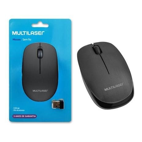 MOUSE SEM FIO MULTILASER PRETO 1200DPI USB - 2.4GHZ