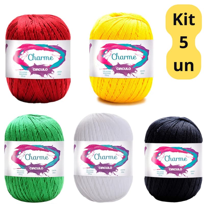 Kit 5 Linha Charme 396 Metros 378 TEX Círculo Fio Algodão Macio Crochê Tricô Amigurumi Bordados Moda