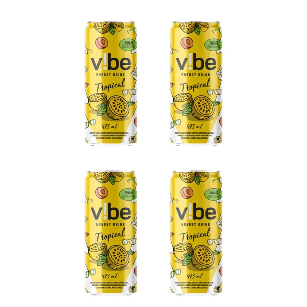 KIT 4 Energético Vibe Energy Drink Tropical 473ml