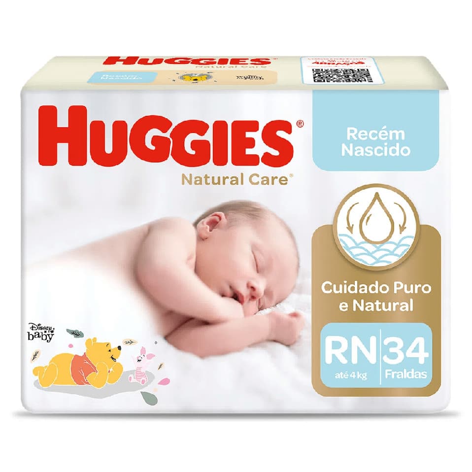 FRALDA HUGGIES RN NATURAL CARE C/34 UNIDADES ATÉ 4KG