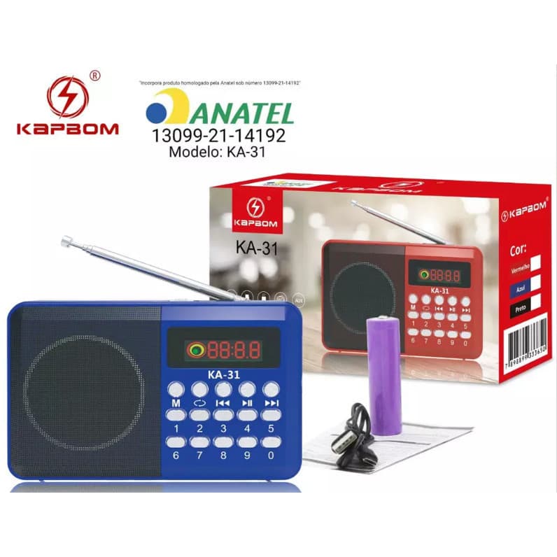 Rádio Retrô Fm Recarregável Bluetooth Kapbom Ka-31 Colorido Entrada De Cartão E De Fone De Ouvido