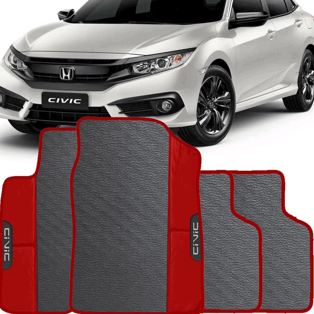 LINDO JOGO TAPETE 4 PEÇAS  AUTOMOTIVO   VERMELHO   CIVIC 2015 A 2021  EMBORRACHADO