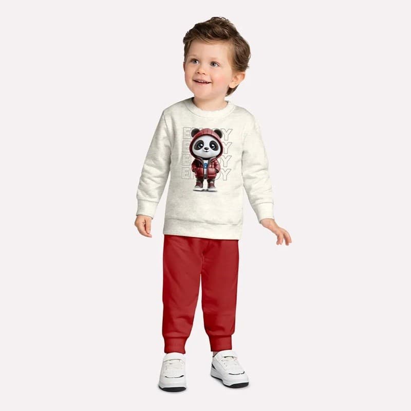 Conjunto Infantil de Frio Menino Blusa Moletom e Calça Moletom Panda Kyly Moletom Kyly