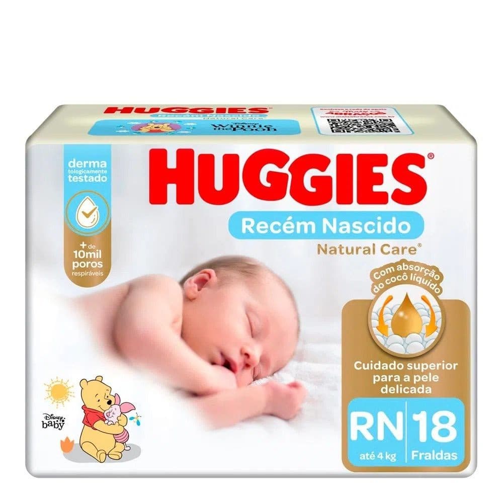 Fralda Infantil Huggies Natural Care RN com 18 unidades