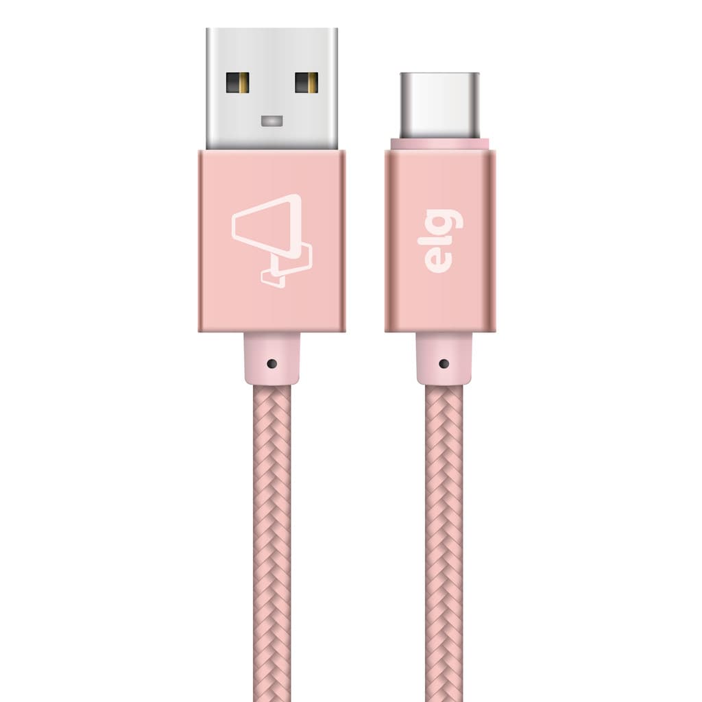 Cabo USB Tipo-C, Carga Rápida 15W 3A, Nylon Trançado, Flexível, 1 metro, Rose Gold, TC10BRG, ELG