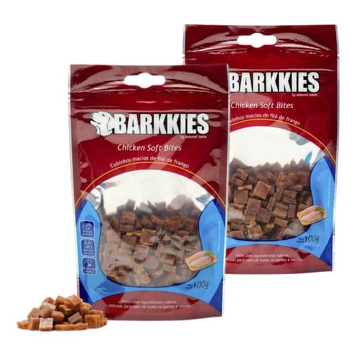2 Petisco Natural para Cachorro Barkkies Frango 100g Soft Bites Snack Premium Treino Cães Saudável