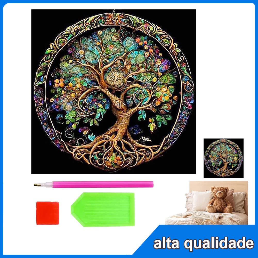 árvores coloridas Pintura Diamante 5D Pintura de Diamante Conjunto De Pintura Conto De Fadas Redondo 5D Kits 30x30cm