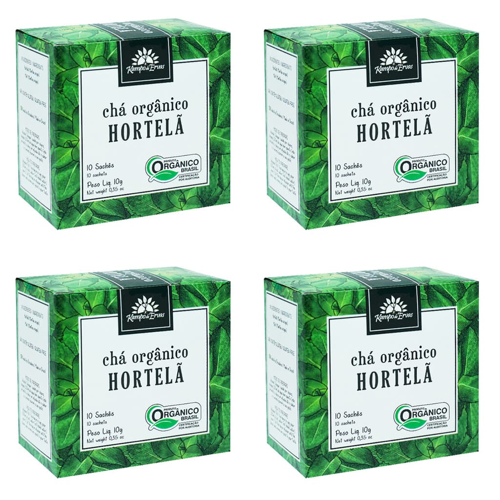 Kit 4x Chá Hortelã Orgânico 10 Sachês Kampo de Ervas