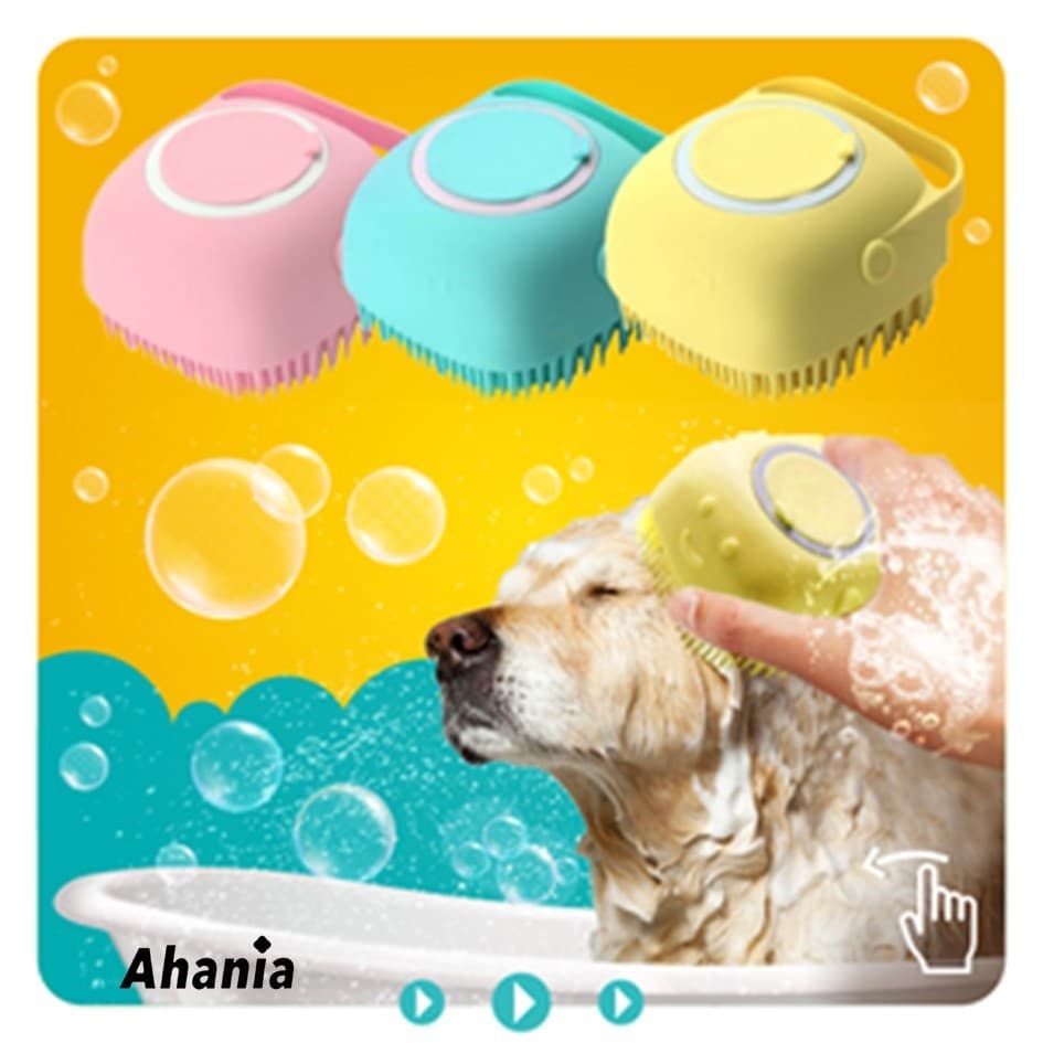 Escova De Banho E Lava Pelo De Pet Silicone Com Dispenser Para Shampoo e Sabonete Banho Cachorro Gato Cores Variadas