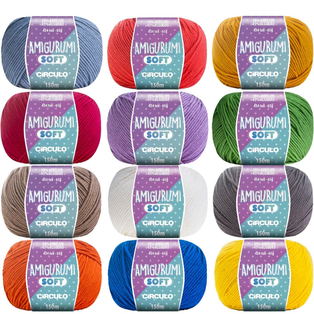Kit Fio Amigurumi Soft 12un - Círculo - 65g e 150m - Tricô, Crochê - Escolha Sua Cor