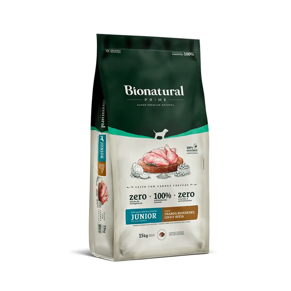 Ração Bionatural Prime Cães Junior Raças Médias e Grandes Frango 15Kg