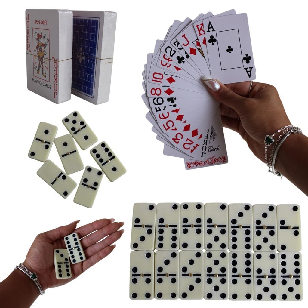 Kit Baralho e Dominó Diversão em Família Amigos Jogos Desafio Brincadeira Cartas Completo