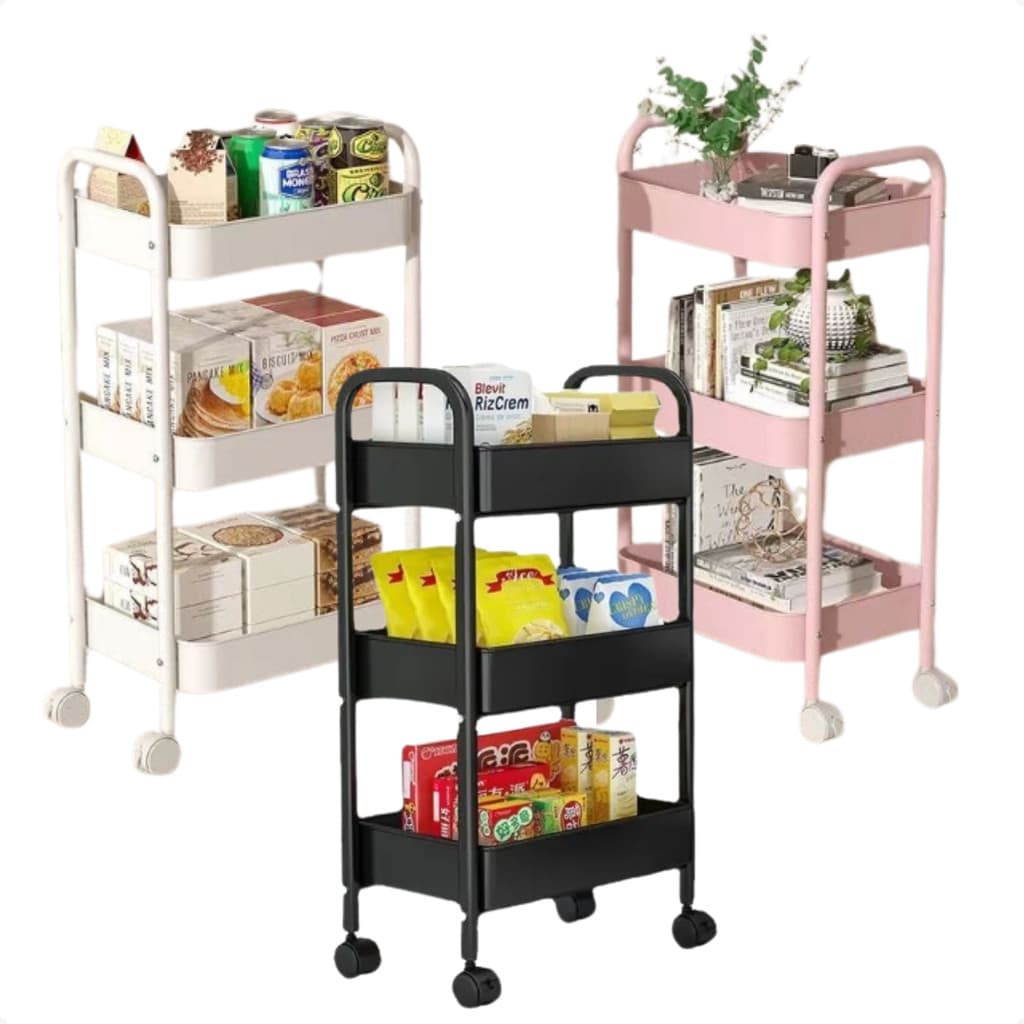 Carrinho Organizador Decorativo Multiuso Com Rodinhas 360º Prateleira Fruteira Em Metal Para Cozinha Sala Casa Banheiro