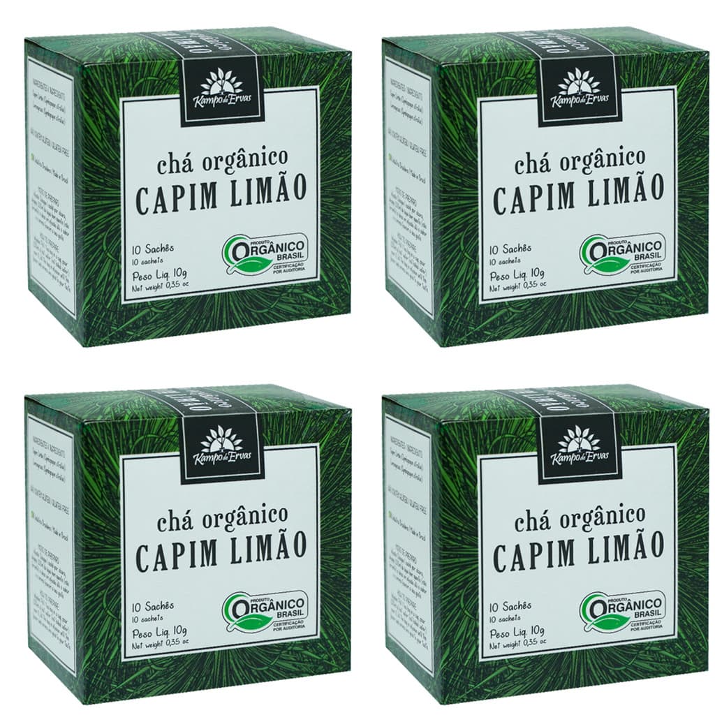 Kit 4x Chá Capim Limão Orgânico 10 Sachês Kampo de Ervas