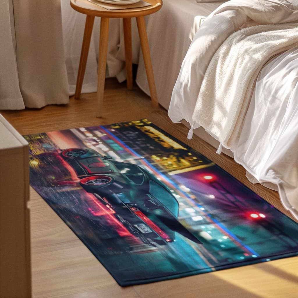 Tapete Decorativo Carro Retangular 118x70cm Antiderrapante Sala, Quarto e Escritório