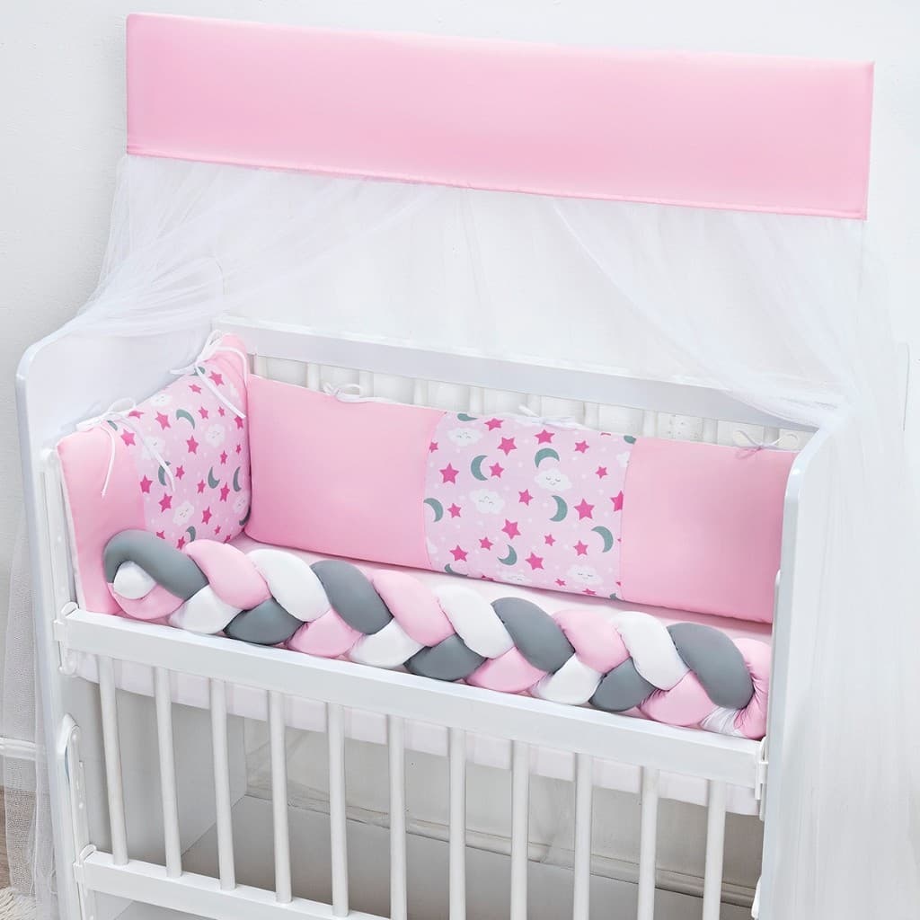 Kit Mini Berço Fofuxo Lua Rosa 6 Peças Enxoval Bebê Menina Macio Antialérgico Completo