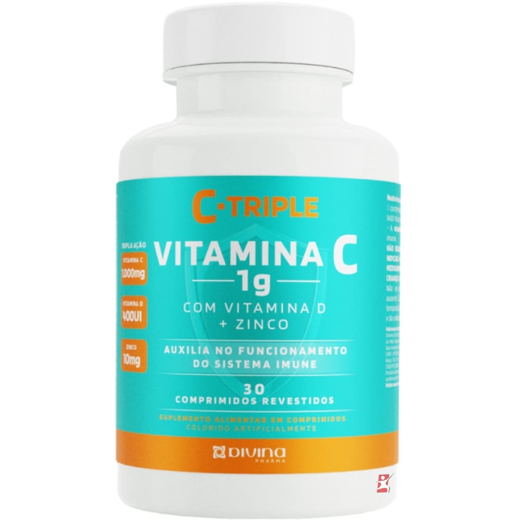 C-TRIPLE VITAMINA C 1G + ZINCO 10MG + VITAMINA D 400UI 30 COMPRIMIDOS - DIVINA PHARMA