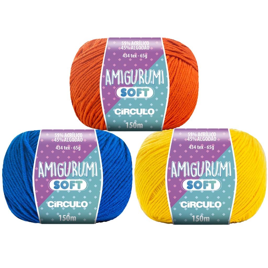 Kit Fio Amigurumi Soft 3un - Círculo - 65g e 150m - Tricô, Crochê - Escolha Sua Cor