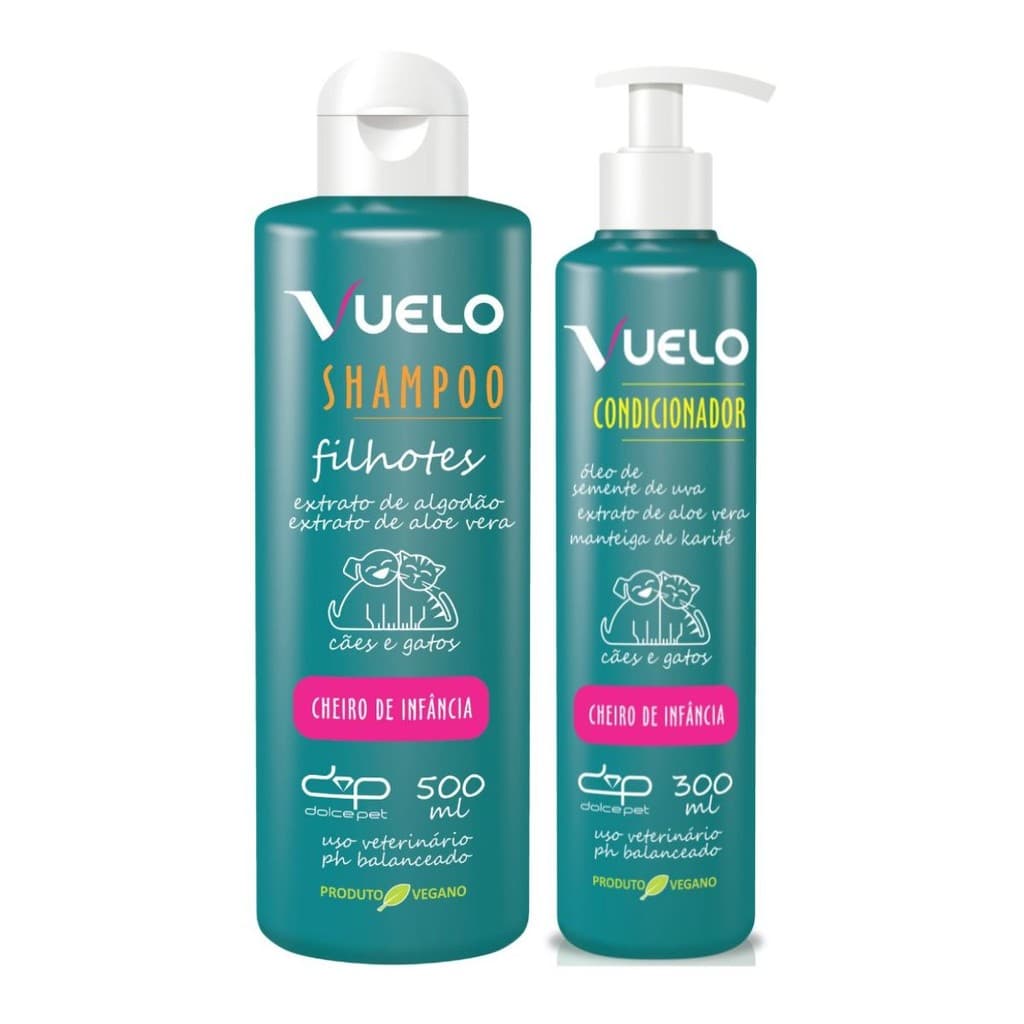 Kit Shampoo e Condicionador Dolce Pet Vuelo para Filhotes – Hidratação, Brilho e Proteção para Pets