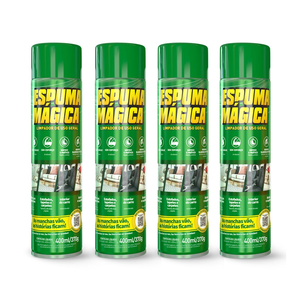 Kit 4 Espuma Mágica Limpeza Sem Esforço Estofados Tecidos e Carros Proauto 400ml