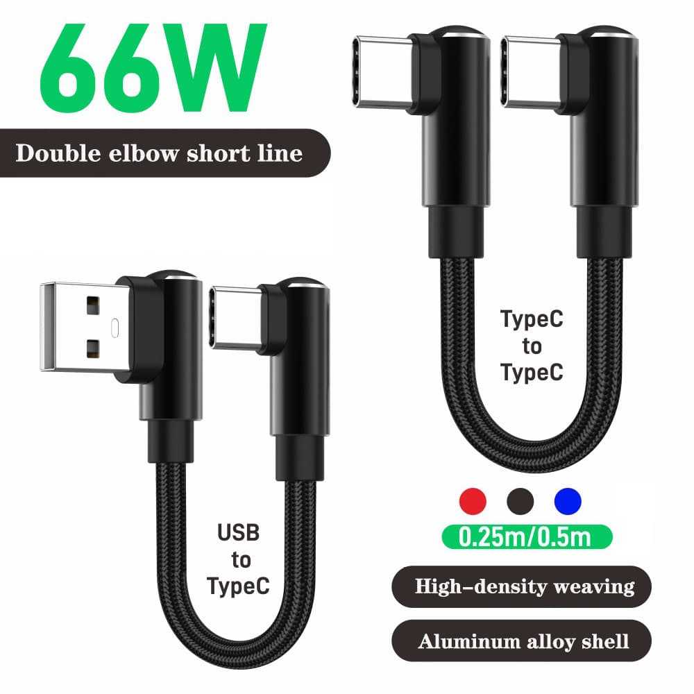 Cabo De Dados De Carregamento Super Rápido De Cotovelo Duplo Curto De 66 W Para iP 15 16 S23 OPPO Xiaomi