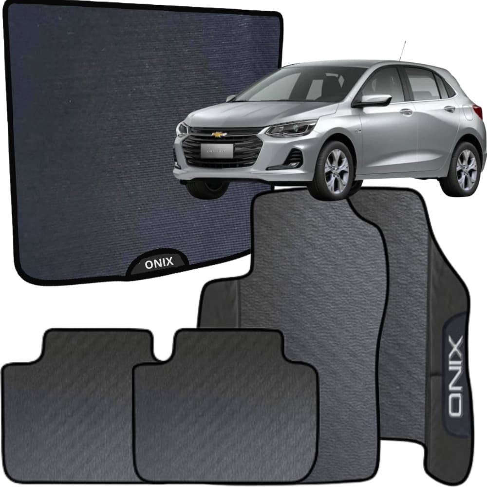 Kit Jogo Tapete Onix 2020 a 2024 4 Peças + Tapete Porta Malas Emborrachado Automotivo Personalizado