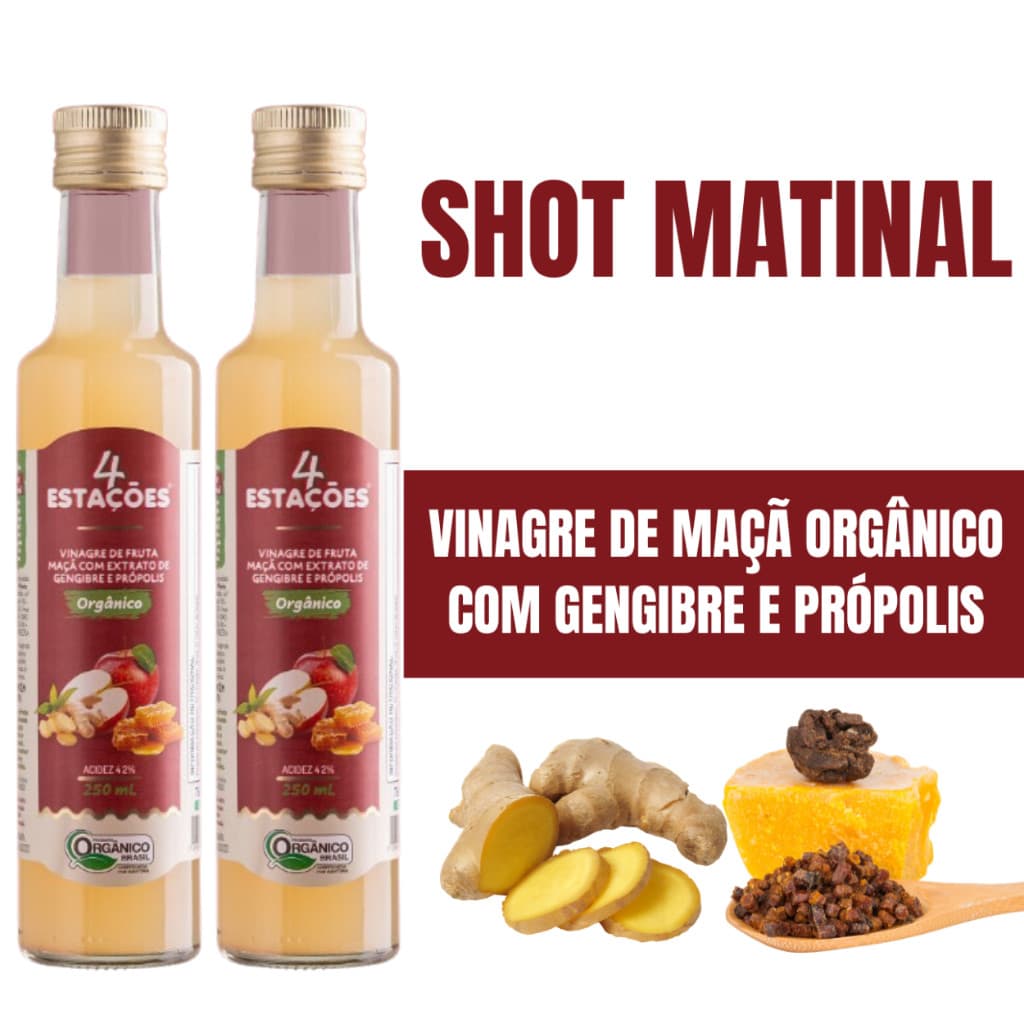 2 X Vinagre de Maça Orgânico com Extrato de Gengibre e Própolis 4 Estações 250ml