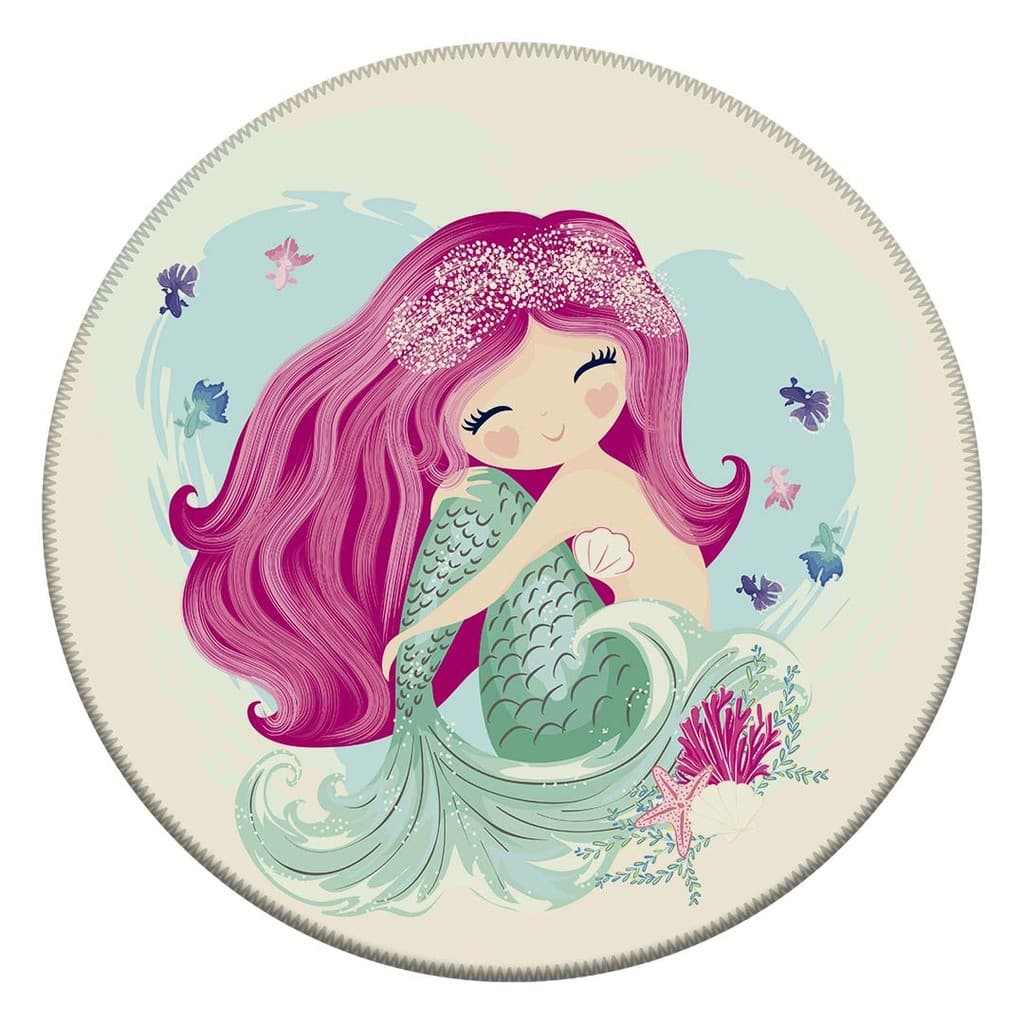 Tapete Redondo Decorativo Sereia 88x88 Antiderrapante Para Sala, Quarto e Escritório