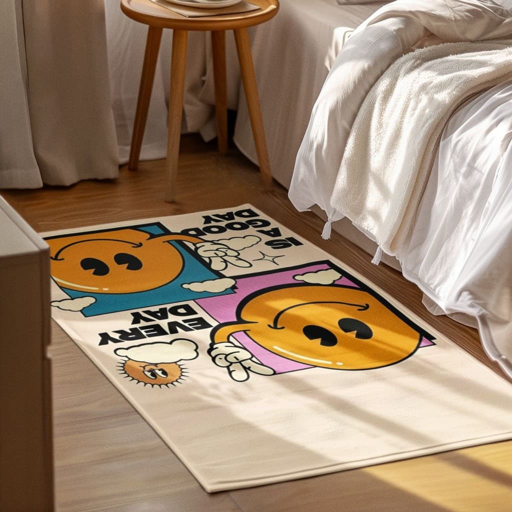 Tapete Decorativo Smile Day 118x70cm Antiderrapante Sala, Quarto e Escritório