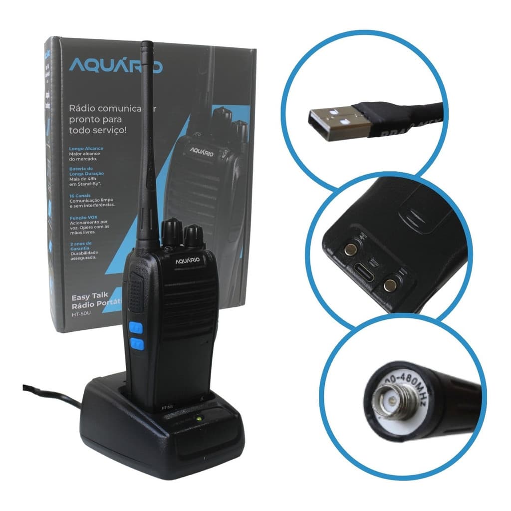 1 Rádio Profissional Aquário Ht-50u Carregador Veicular Usb
