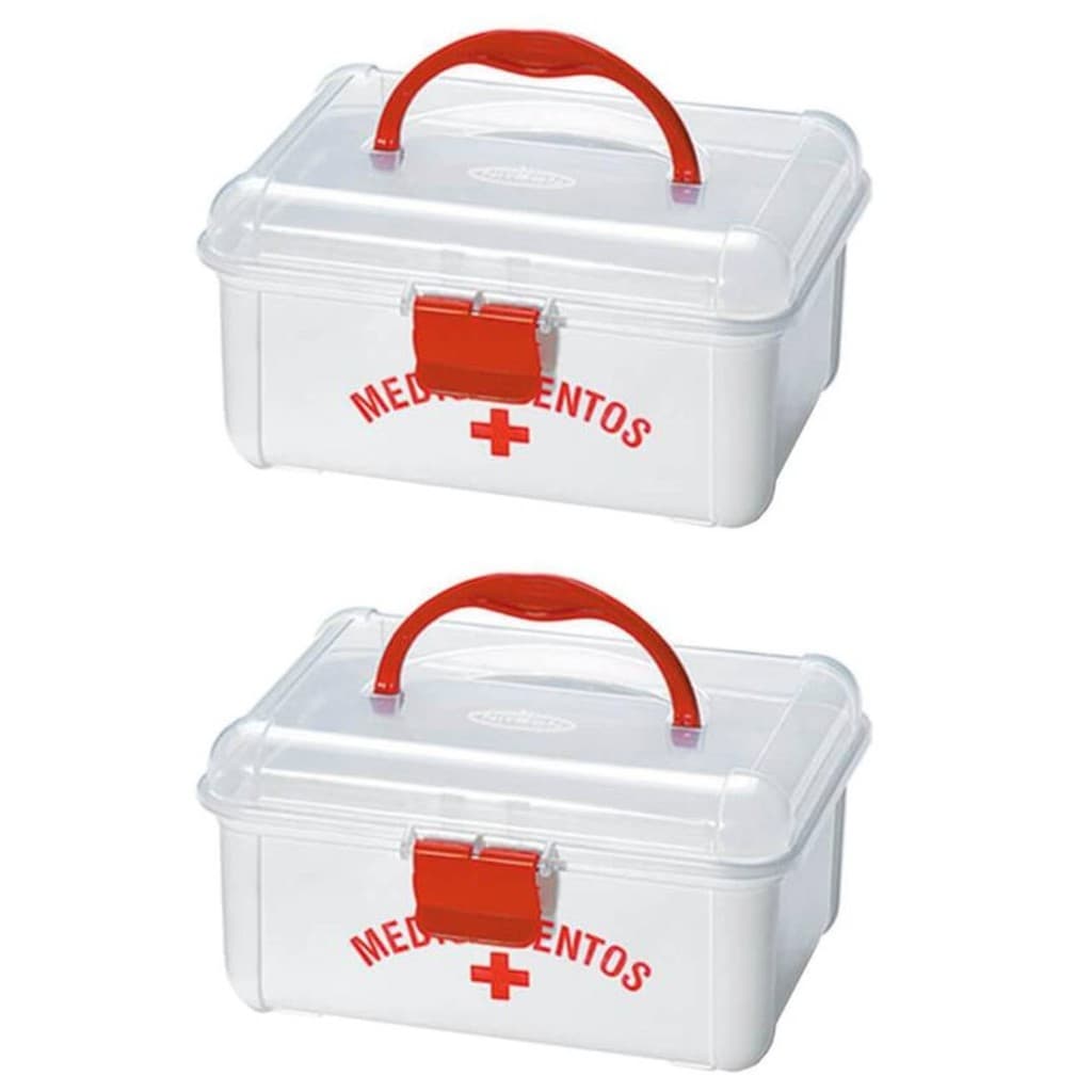 Kit 2 Maletas Para Medicamentos 19x16x10CM Primeiros Socorros Com Trava e Alça