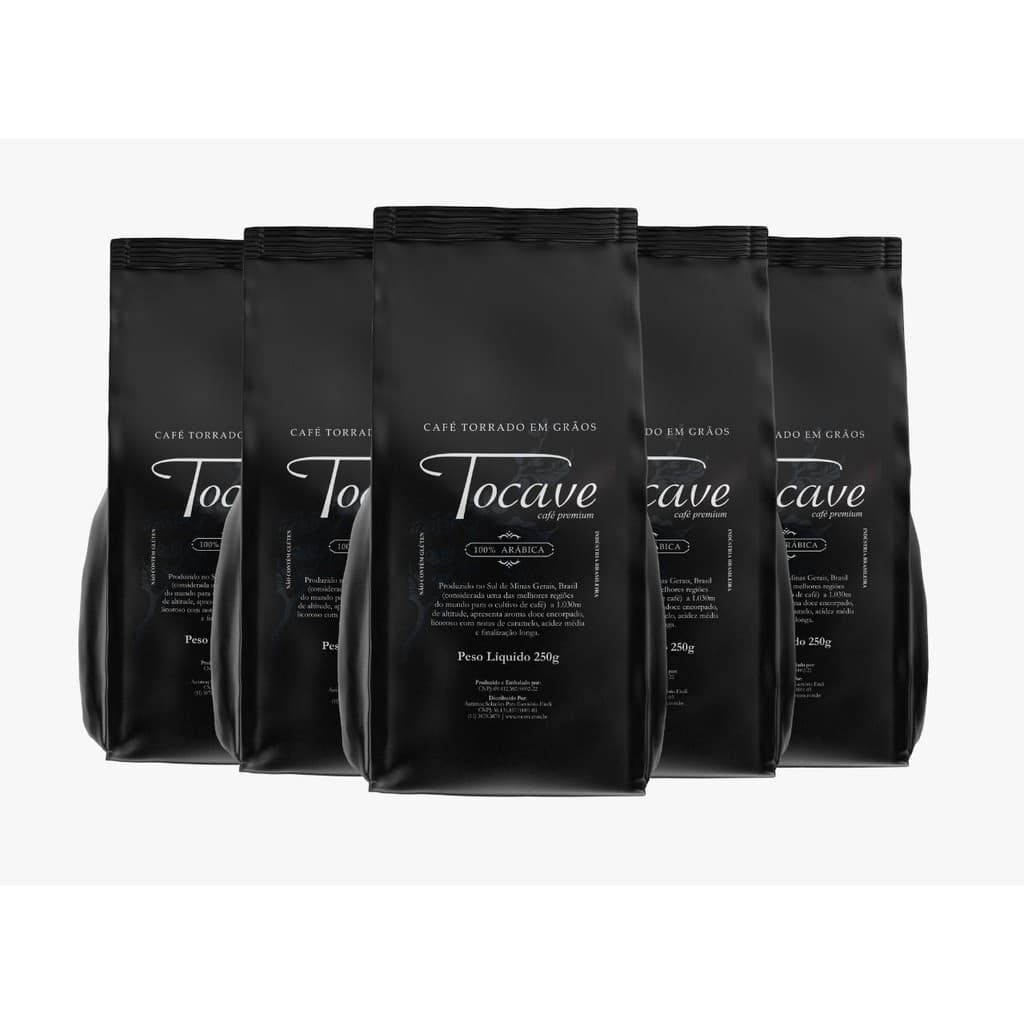 Café em Grãos Tocave Premium 1250g (5 pacotes com 250g) Arábica com Torra Média