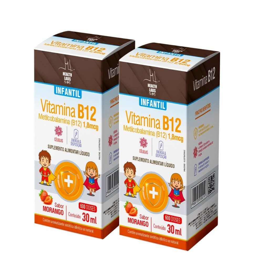 2un Vitamina B12 Infantil 30ml Morango - Health Labs