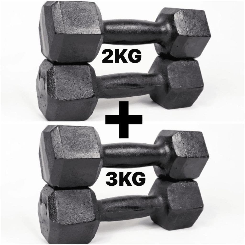 KIT 2 PARES HALTER SEXTAVADO DE 2 E 3KG FERRO FUNDIDO PARA TREINO E MUSCULAÇÃO (10KG TOTAL)