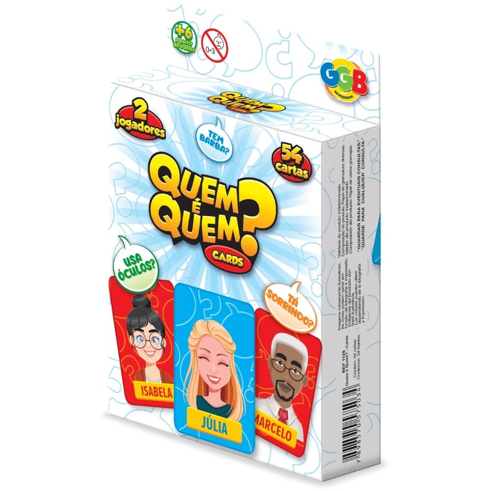 JOGO QUEM É QUEM? 54 CARTAS GGB BRINQUEDOS MESA PERGUNTAS CARA A CARA FAMÍLIA ADIVINHA BARALHO CARDS