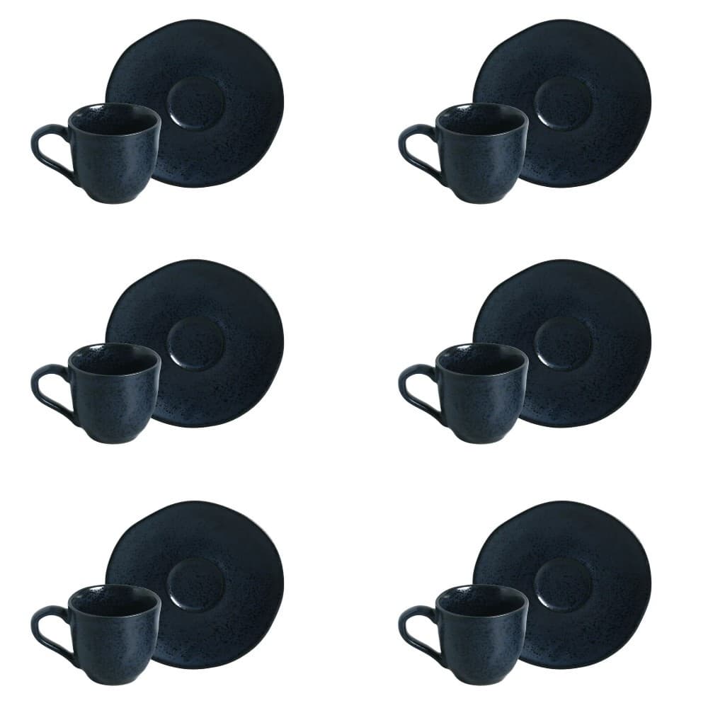 Conjunto de Xícara de Cafezinho com Pires 06 Peças Orgânico Night Blue Porto Brasil