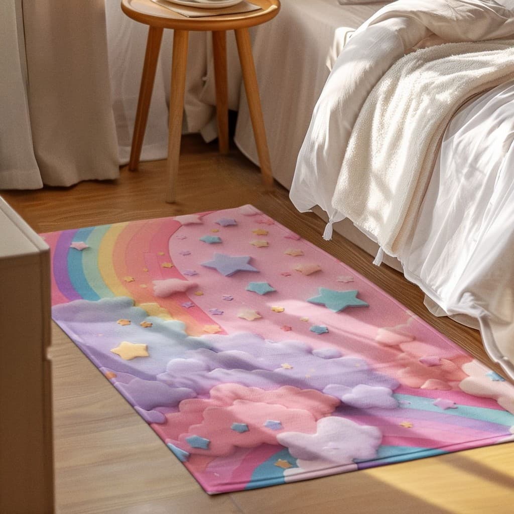 Tapete Decorativo 118x70cm Antiderrapante Sala, Quarto e Escritório Arco-Íris