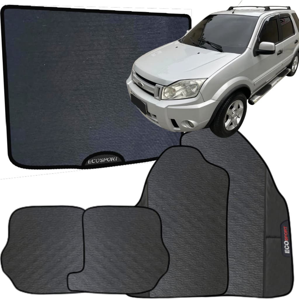 Kit Jogo Tapete Ecosport 2003 a 2007 4 Peças + Tapete Mala Emborrachado Automotivo Personalizado