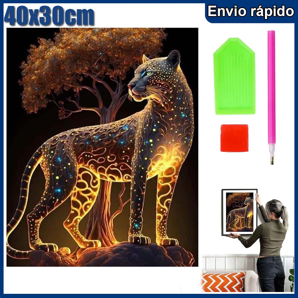 40x30cm Leopardo dourado Pintura Diamante 5D Pintura de Diamante Conjunto De Pintura Com Diamante Para Adultos Redondos