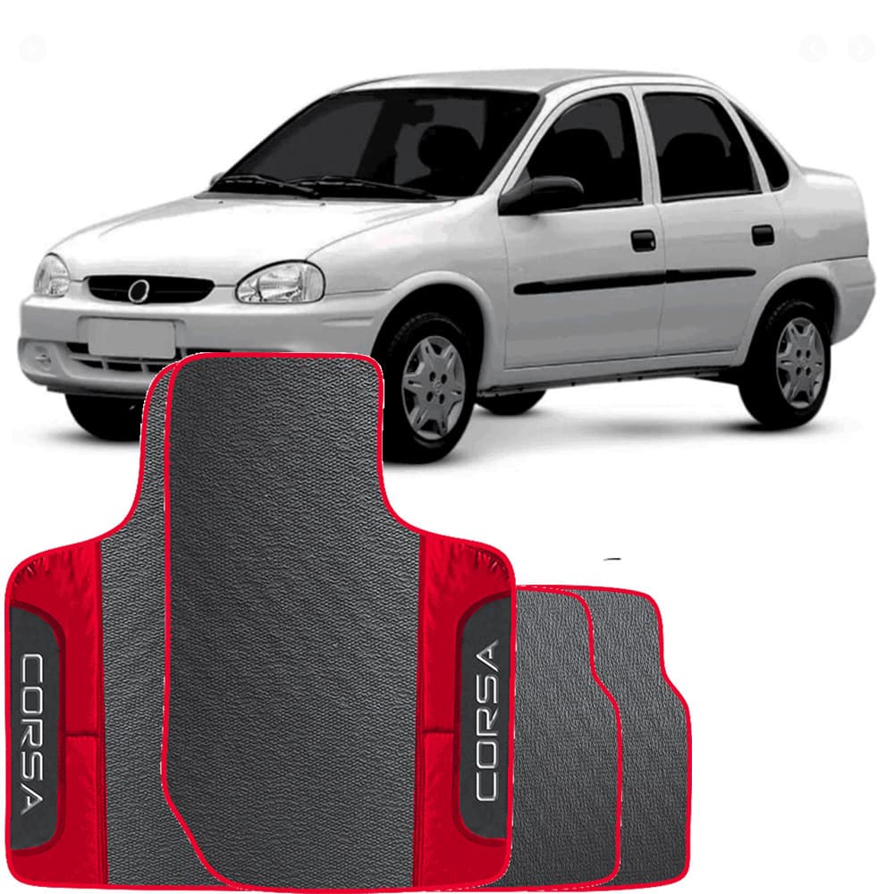 LINDO JOGO TAPETE 4 PEÇAS  AUTOMOTIVO VERMELHA CORSA SEDAN CLASSIC 1995 A 2009 EMBORRACHADO
